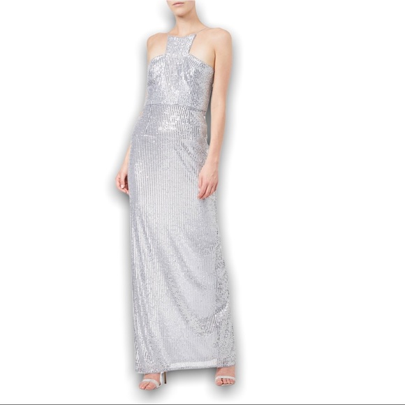 Adrianna Papell Dresses & Skirts - NWT Adrianna Papell Women’s Silver Stretchy Long Sequin Gown W/Back Slit…